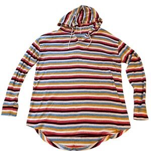 SO Women Multi Color Striped Lightweight Long‎ Sleeve Hoodie Top Size XXL